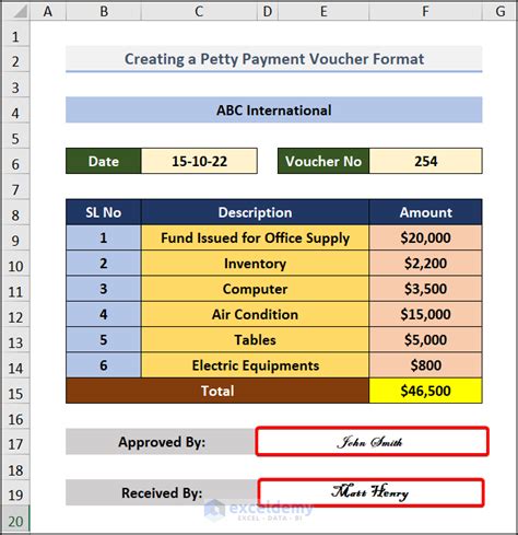 How to create a Petty Cash Payment Voucher Format in Excel - 5 Steps