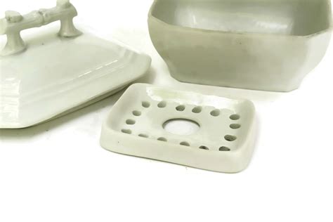 Antique White Porcelain Soap Dish with Lid.