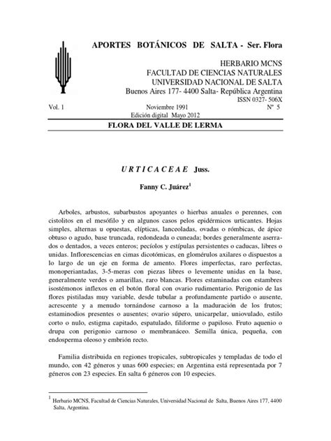 6 Urticaceae | PDF | Flores | Hoja