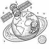 Satellite Around Earth With Moon And Astronaut 🛰️🌍🌕‍🚀 Coloring Page sketch template