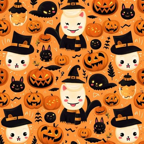 Premium AI Image | a wallpaper of a cat and pumpkins with a pumpkin on it.