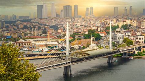 Aerial View of Golden Horn Metro Bridge, or Halic Metro Koprusu, before Sunset, Istanbul, Turkey ...