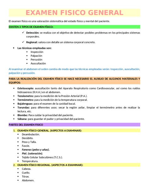 Apuntes de examen fisico general | Apuntes de Semiología - Docsity