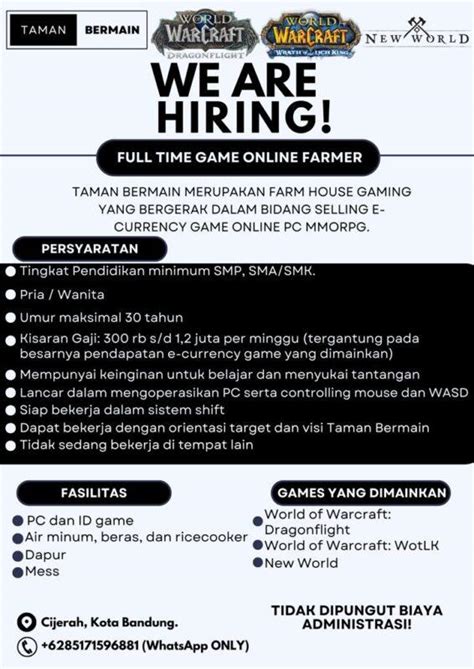 Lowongan Kerja Farmer Game Online di Taman Bermain - LokerBandung.id