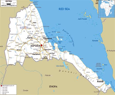 Large road map of Eritrea with cities and airports | Eritrea | Africa ...