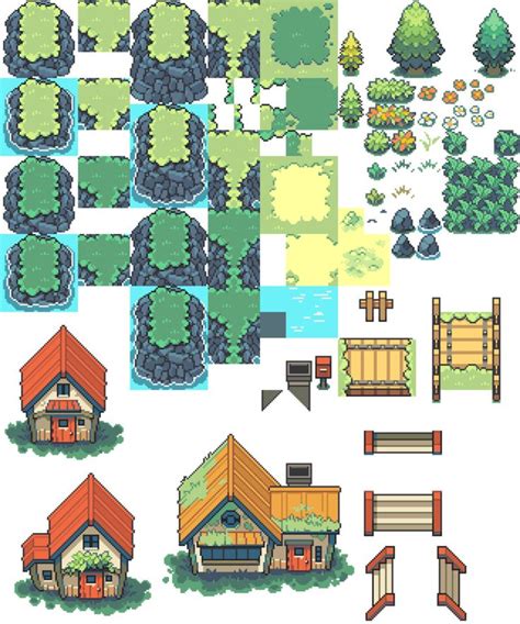 RPGmaker Tileset Commission 1, Banana Toast | Pixel art design, Pixel ...