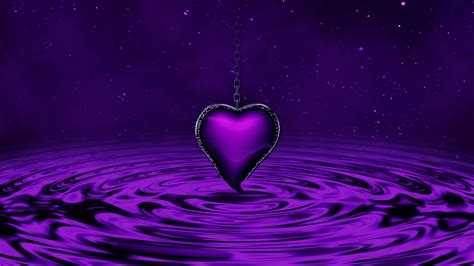 Purple Heart Wallpaper 4K, Water, Waves, Stars, Chain, Purple background, Love, #2410