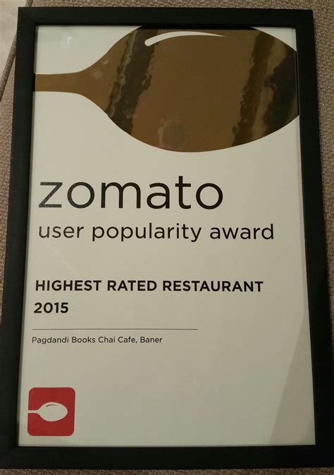 Zomato Highest Rated Restaurant Award - Pagdandi Bookstore & Coffee