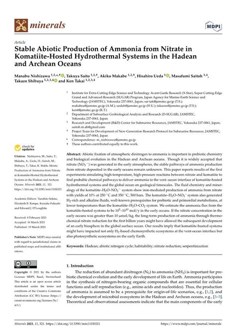 Stable Abiotic Production of Ammonia from Nitrate in Komatiite-Hosted Hydrothermal Systems in ...