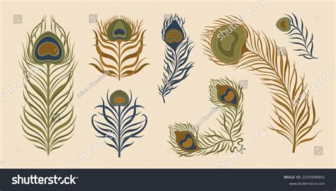 Peacock Feather Vintage Style Set Art Stock Vector (Royalty Free) 2235099951 | Shutterstock