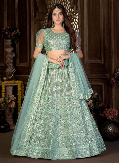 Buy Green Embroidered Net Lehenga Choli : 233970 - Lehenga Choli