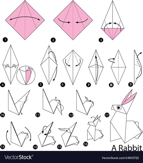 Step instructions how to make origami a rabbit Vector Image