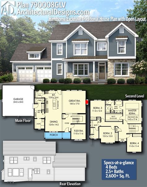 Plan 790008GLV: Handsome Traditional House Plan with Open Layout - 2661 Sq Ft | Family house ...