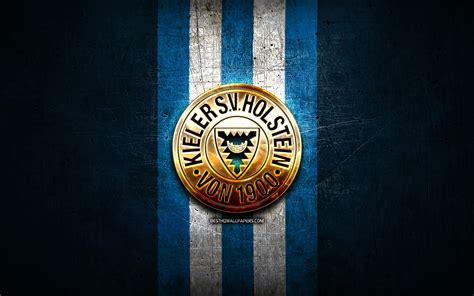 Download wallpapers Holstein Kiel FC, golden logo, Bundesliga 2, blue ...