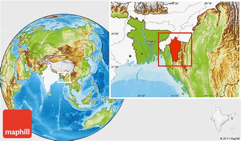 Physical Location Map of Mizoram, highlighted country