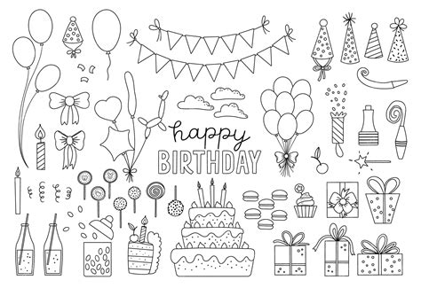 Premium Vector | Set of cute black and white birthday design elements ...