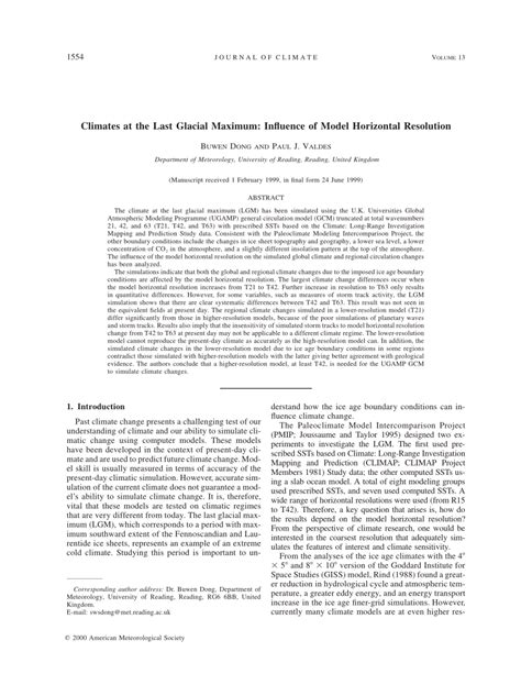 (PDF) Climates at the Last Glacial Maximum: Influence of Model ...