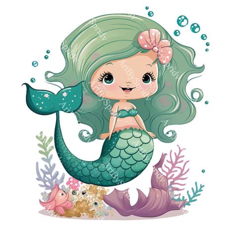 Cute Mermaid Pngtransparent Watercolor Clipart Cartoon - Etsy