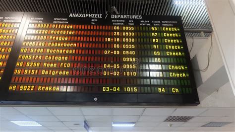 Departures Table at Heraklion Airport Editorial Stock Image - Image of ...