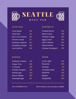 Free Pub Menu Templates - Venngage