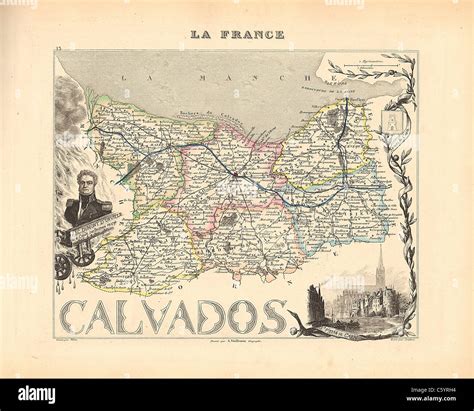 Calvados Department - Antiquarian Map from an 1858 French Atlas "France and its Colonies" (La ...