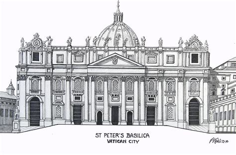 St Peter's Basilica Drawing by Frederic Kohli