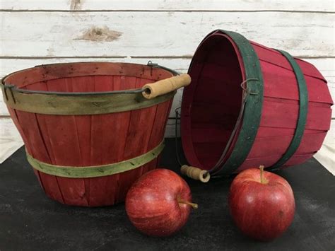 Pair of Vintage Apple Picking Baskets with Wooden Handles Perfect for Blog Photography Props and ...