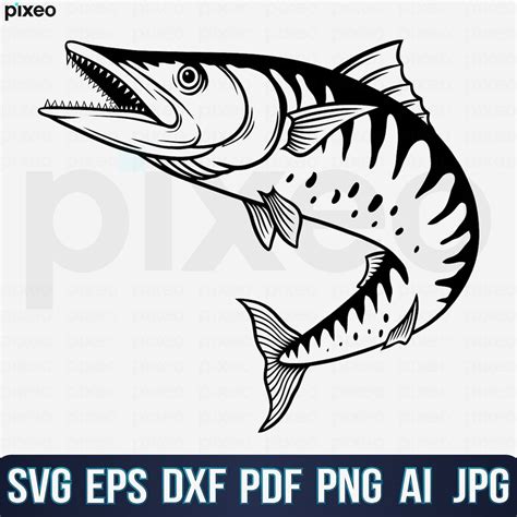 Barracuda Fishing Svg, Fishing Svg, Barracuda Fish Svg, Barracuda Clipart, Barracuda Vector ...