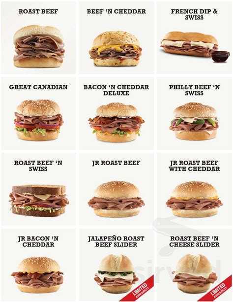 Arby's menu in Lethbridge, Alberta, Canada