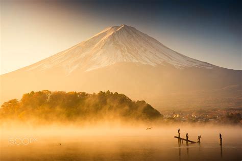 Maple and mount Fuji at Kawaguchiko Japan on sunrise. fuji san beautiful mountain at japan. by ...