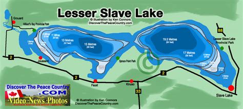 Lesser Slave Lake, Alberta - Map of Lake - Shows depth of each part.