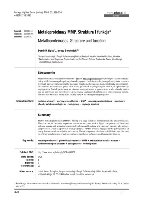 (PDF) [Metalloproteinases. Structure and function]