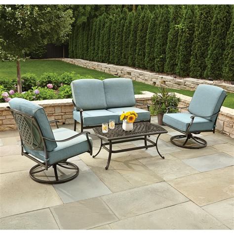 Hampton Bay Belcourt 4-Piece Metal Patio Conversation Set with Spa ...