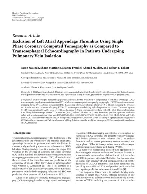 (PDF) Exclusion of Left Atrial Appendage Thrombus Using Single Phase ...