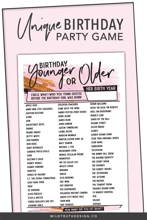 Younger Or Older? Nostalgic Women's Birthday Game (Printable) | Birthday games for adults ...