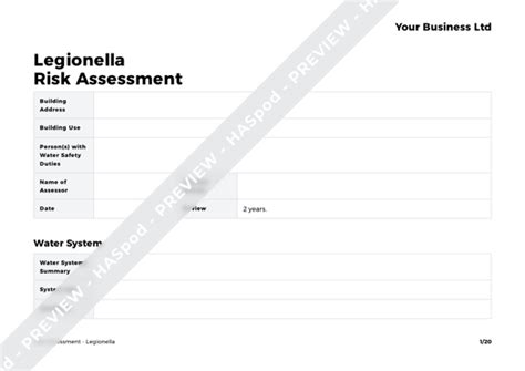 Legionella Risk Assessment Template - HASpod