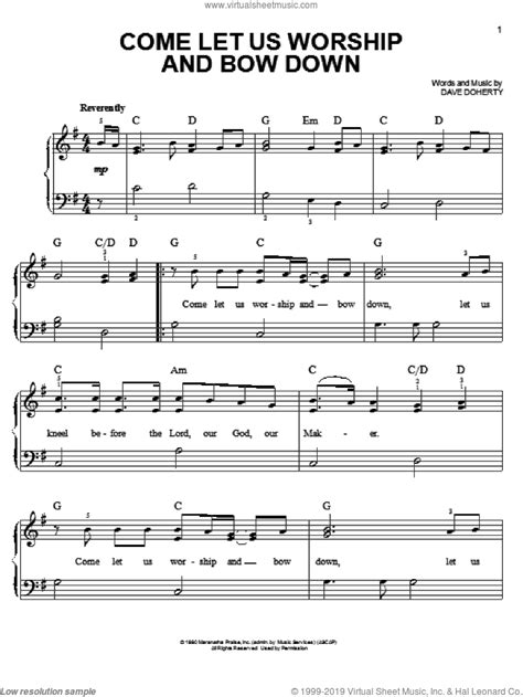 Come Let Us Worship And Bow Down sheet music for piano solo (PDF)