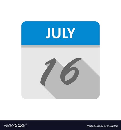 July 16th date on a single day calendar Royalty Free Vector