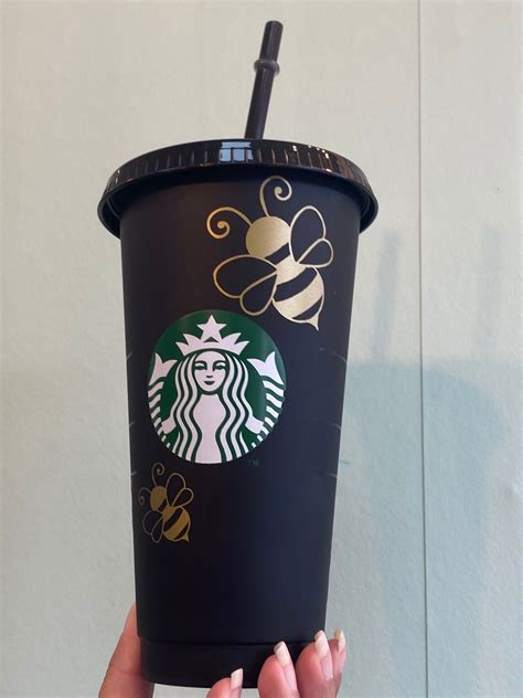 Reusable Matte black Starbucks cold coffee cup 24oz with lid | Etsy