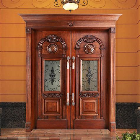 Exterior Engrave Teak Wood Front Doors Modern Double Carved Wooden Main ...