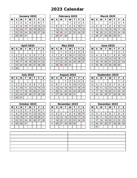 2023 Printable Calendar Template PDF Word Excel