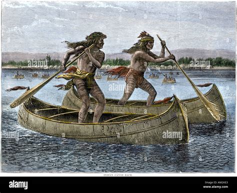 Canoe race on a western river a Native American sport Stock Photo: 4938722 - Alamy