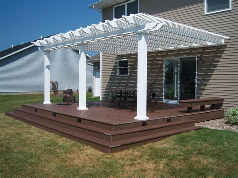 16x20 Attached white vinyl pergola attached to house - 7 square columns and 75% shade option ...