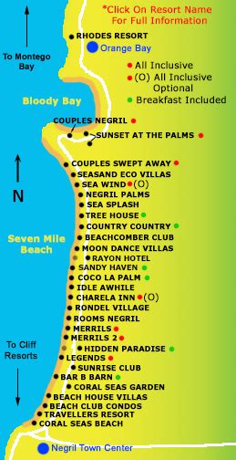 Negril Beach Hotel and Resorts Map - Negril, Jamaica | Beach ...