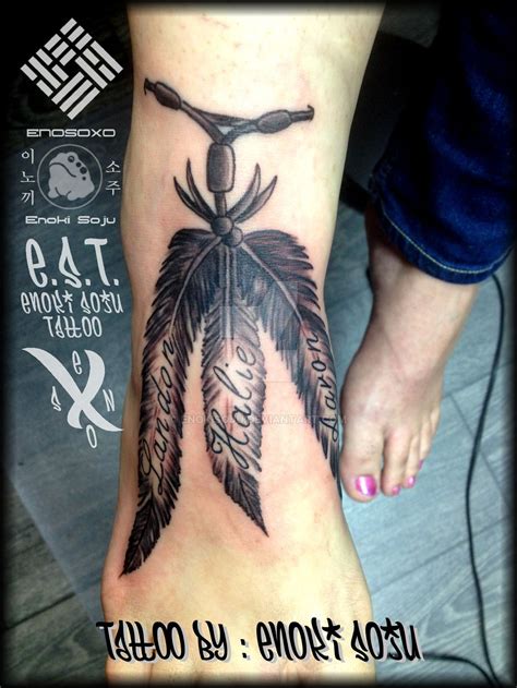 Custom 3 Feather Name Foot Tattoo by Enoki Soju by enokisoju.deviantart.com on @DeviantArt Foot ...