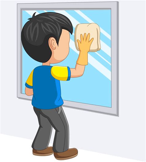 Cartoon little boy cleaning mirror 5162390 Vector Art at Vecteezy