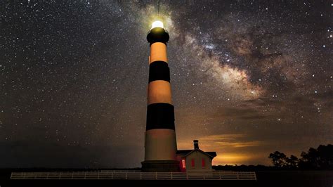 Download Star Light Starry Sky Milky Way Sky Night Bodie Island Lighthouse Man Made Lighthouse ...