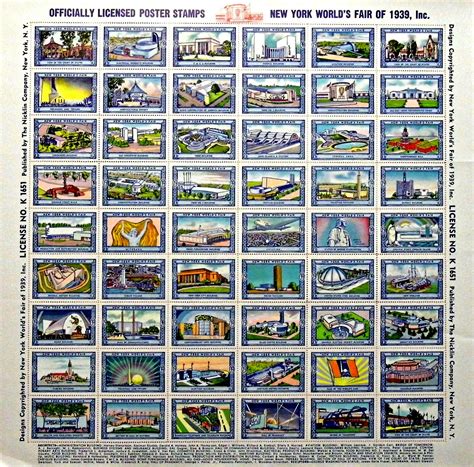 Vintage Offically Licensed Poster Stamps Of The 1939 New York World's Fair, 45 Stamps With Views ...