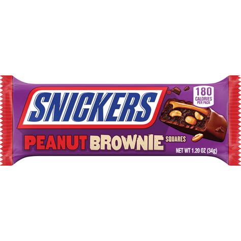 SNICKERS Peanut Brownie Squares Full Size Chocolate Candy Bar, 1.2 oz ...