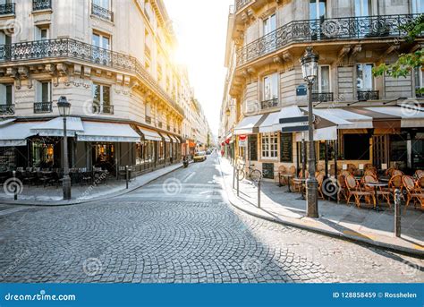 Street view in Paris stock image. Image of sidewalk - 128858459